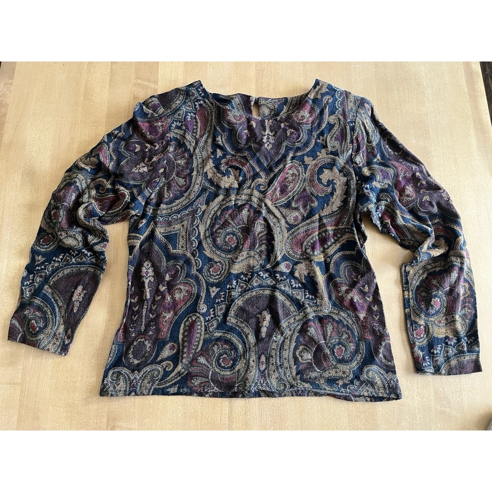 Vintage Block Island Petites Marina Pappas Rayon Paisley Blouse PS Made USA